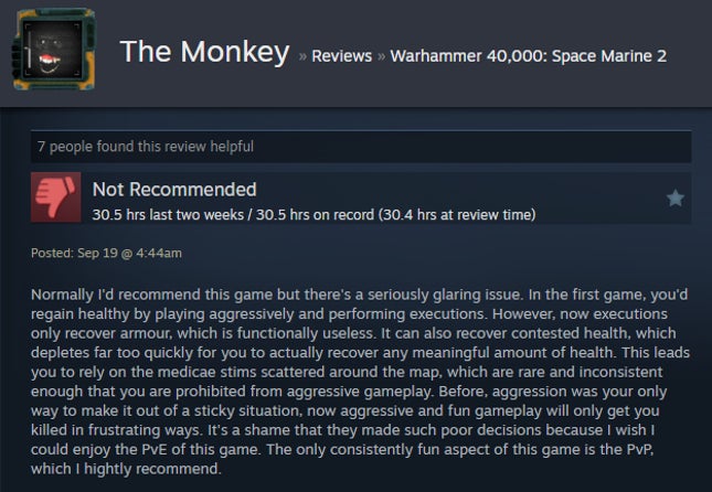 Screenshot of the article titled Warhammer 40,000: Space Marine 2, As Reported by Steam Reviews